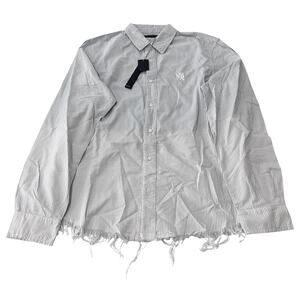 AMIRI Bleach Oxford Shirt Blue White Striped Fringed Hem Large NWT $890
